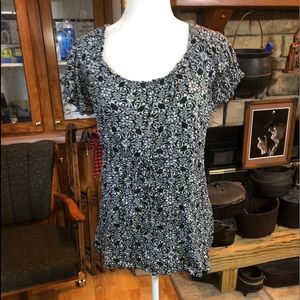 Elle Medium Black White Paisley Cap Sleeves Bow Belt